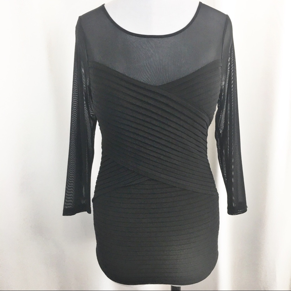 EUC Boston Proper Stretch Pleated Illusion Blouse